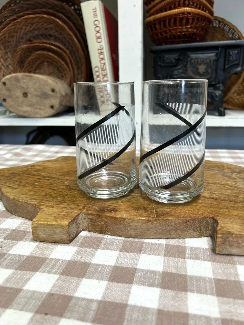 Vintage glass tumblers black and white retro decor replacement